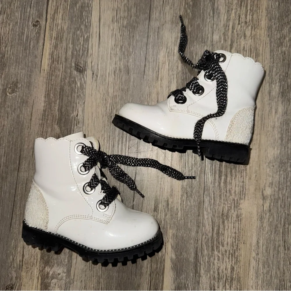 Cynthia Rowley White and Black Kids Combat Boots